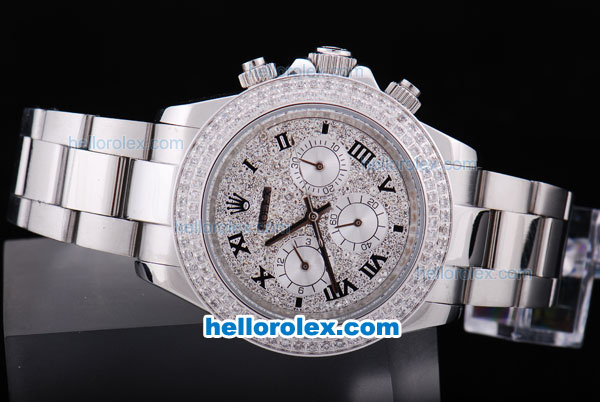 Rolex Daytona Automatic Full Diamond Bezel and Dial-Roman Hour Markers - Click Image to Close